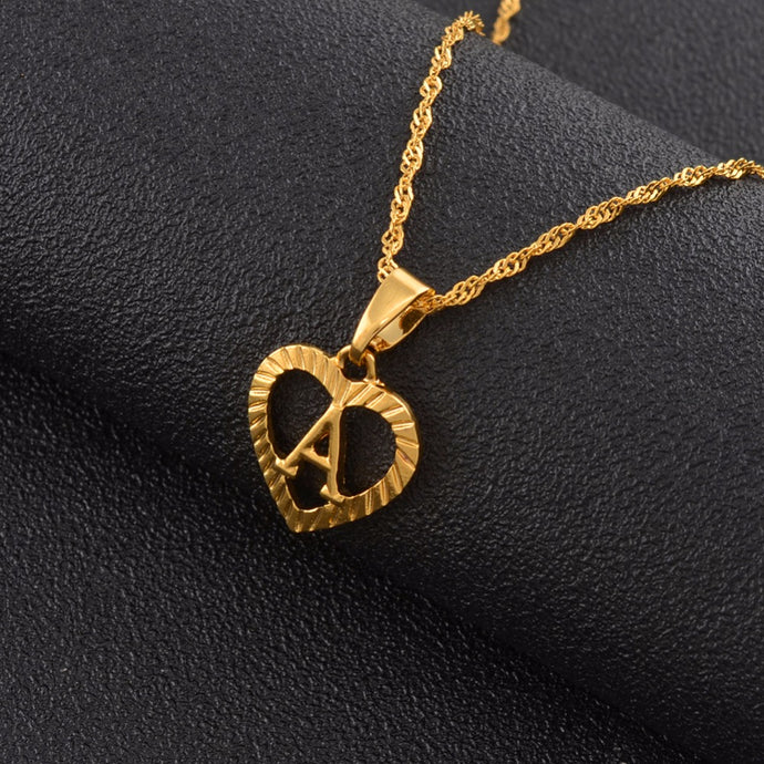 Ridge-Cut Heart Initial Pendant Necklace