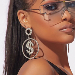 Spoiled Rich Crystal Dollar Dangle Earrings