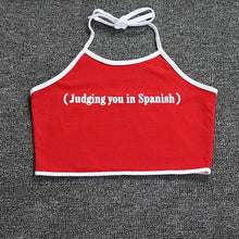 (Judging you in Spanish) Cropped Halter Top