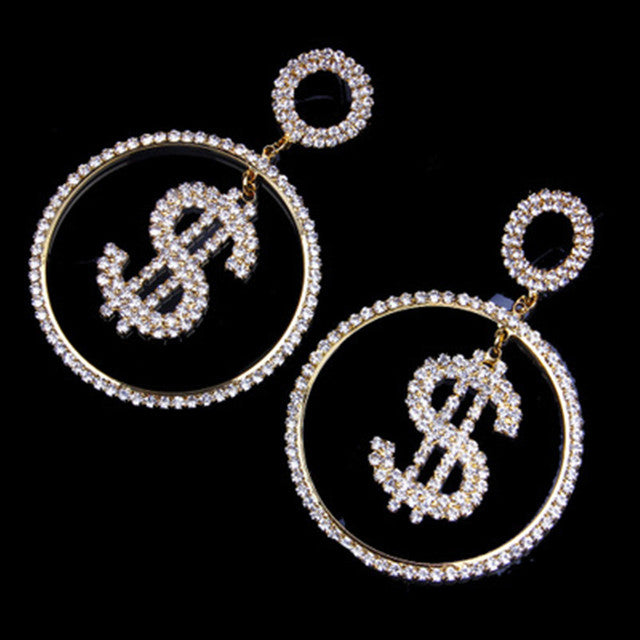 Spoiled Rich Crystal Dollar Dangle Earrings