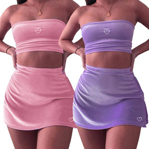 2000's Baby Velour Tube Top & Skirt Set