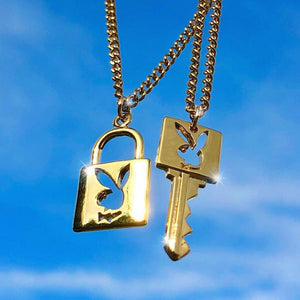Golden Playmate Lock & Key Necklaces