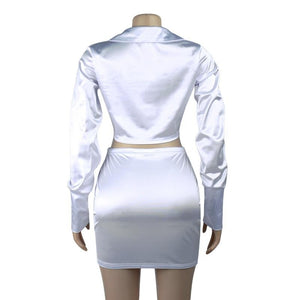 Santana Satin Tie Top And Skirt Set