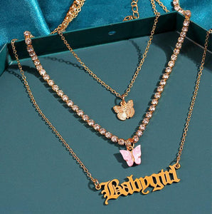 Butterfly Babygirl Tri-Layer Necklace Set