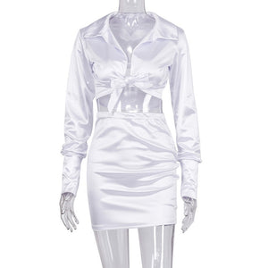Santana Satin Tie Top And Skirt Set