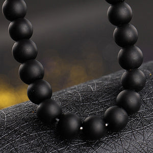 Panther Head Bracelet (Smooth Matte / Volcanic Stone Beads)