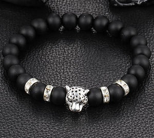 Panther Head Bracelet (Smooth Matte / Volcanic Stone Beads)