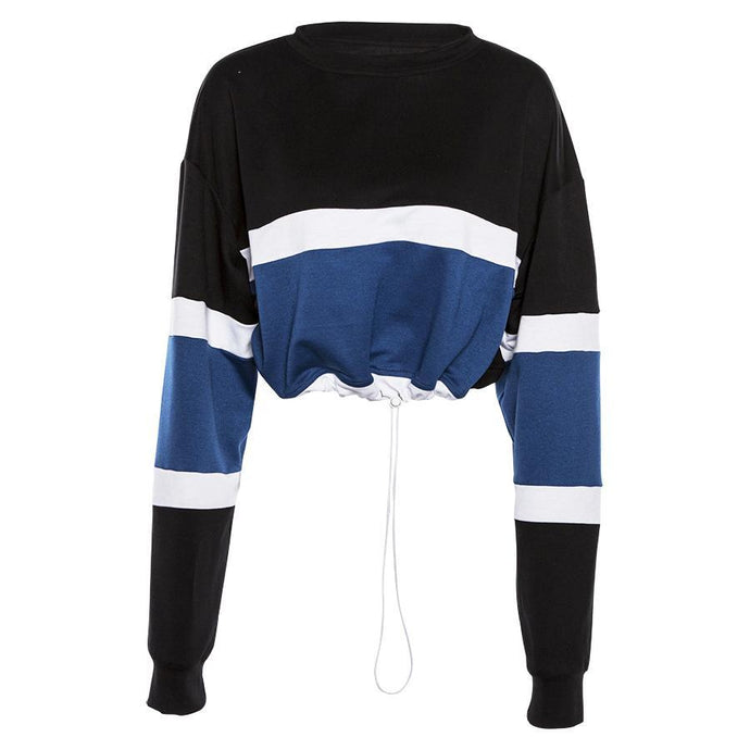 True Stripe Drawstring Crop Sweatshirt