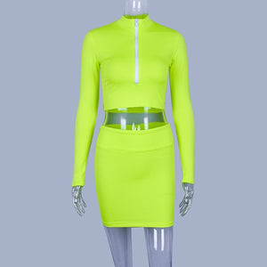 Neon Athletic Mini Skirt Set