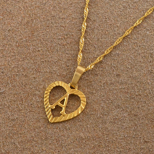 Ridge-Cut Heart Initial Pendant Necklace