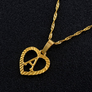 Ridge-Cut Heart Initial Pendant Necklace